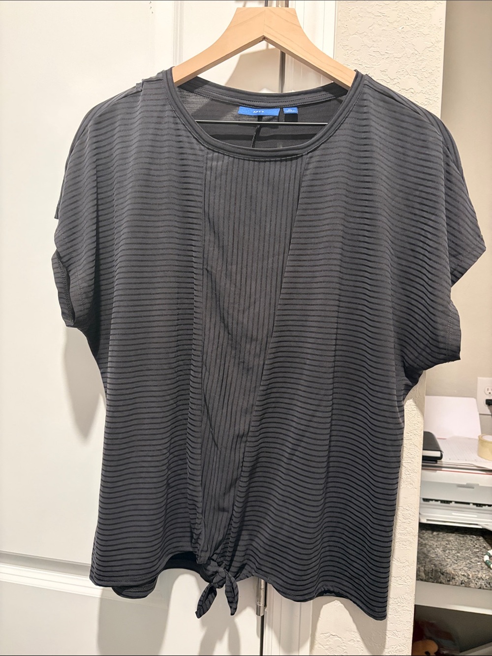 Apt. 9 Black Short-Sleeve Tie-Front Striped Top